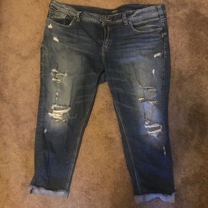 Silver cropped skinny jeans